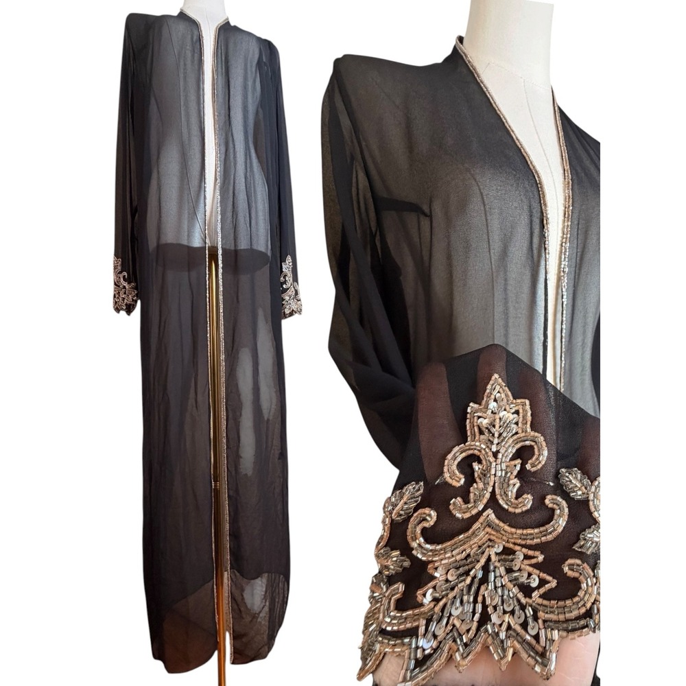 Metrostyle Sheer Beaded Maxi Duster Black Y2K Whimsigoth One Size